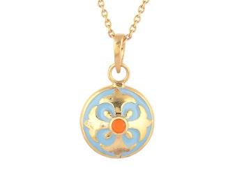 Carnelian 14K Gold Vermeil Over Sterling Silver Art Deco Enameled Pendant