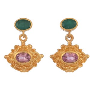 Emerald & Tourmaline Vermeil 14K Gold Over Sterling Silver Earring