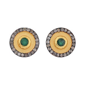 Diamond & Emerald 14K Gold Vermeil Over Sterling Silver Stud Earring