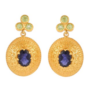 Blue Sapphire & Peridot 14K Gold Vermeil Over Sterling Silver Earring