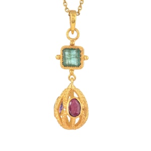 Emerald & Ruby 14K Gold Vermeil Over Sterling Silver Pendant