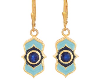 Blue Sapphire Vermeil 14K Gold Over Sterling Silver Enameled Earring