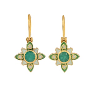 Emerald Vermeil 14K Gold Over Sterling Silver Enamelled Earring