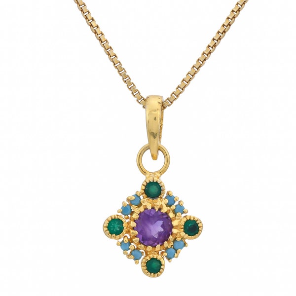 Amethyst, Emerald & Turquoise 14K Gold Vermeil Over Sterling Silver Pendant