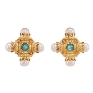 Emerald & Pearl Vermeil 14K Gold Over Sterling Silver Earring