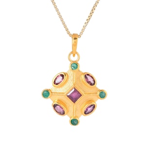 Emerald, Ruby & Tourmaline 14k Gold Vermeil Over Sterling Silver Pendant