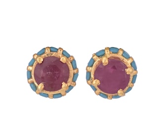 Ruby & Turquoise 14K Gold Vermeil Over Sterling Silver Stud Earring