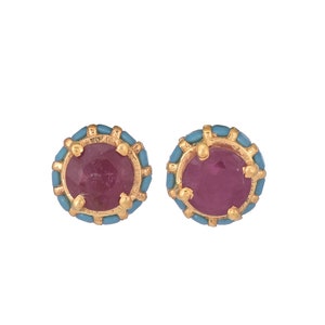 Ruby & Turquoise 14K Gold Vermeil Over Sterling Silver Stud Earring