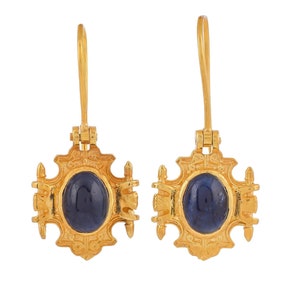 Blue Sapphire Cabochon Vermeil 14K Gold Over Sterling Silver Earring