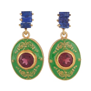 Granat & Lapis Lazuli 14K Gold Vermeil über Sterling Silber emaillierte Ohrring