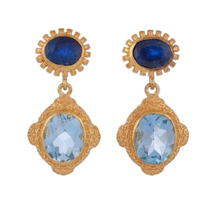 Blauer Topas & Blauer Saphir Vermeil 14K Gold über Sterling Silber Ohrring