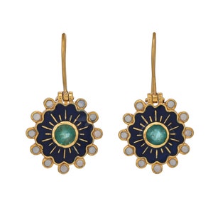 Emerald & Pearl Vermeil 14K Gold Over Sterling Silver Enameled Earring