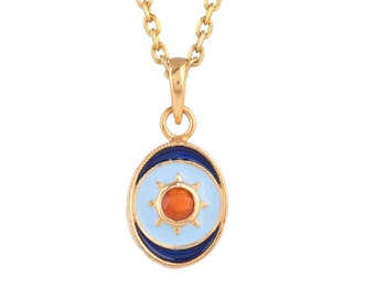 Carnelian 14k Gold Vermeil Over Sterling Silver Art Deco Enameled Pendant