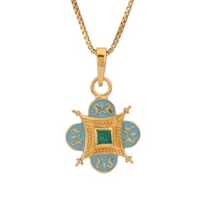 Emerald Vermeil 14K Gold Over Sterling Silver Art Deco Enameled Pendant