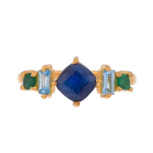 Blue Sapphire, Emerald & Blue Topaz 14K Gold Vermeil Over Sterling Silver Ring