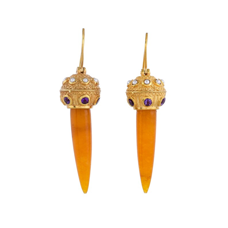 Amethyst,Pearl /& Onyx Vermeil 14K Gold Over Sterling Silver Earring