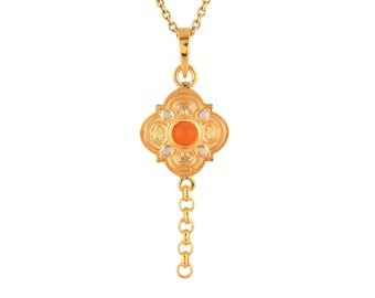 Carnelian & Pearl 14K Gold Vermeil Over Sterling Silver Pendant