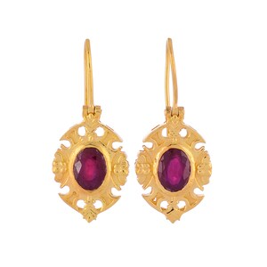 Ruby 14K Gold Vermeil Over Sterling Silver Earring
