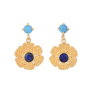 Blauer Saphir & Türkis 14K Gold Vermeil über Sterling Silber Ohrring