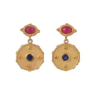 Blue Sapphire & Ruby 14K Gold Vermeil Over Sterling Silver Earring