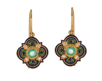 Emerald Vermeil 14K Gold Over Sterling Silver Enameled Earring