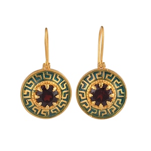 Granat-Vermeil-Ohrring aus 14-karätigem Gold über Sterlingsilber mit Emaille