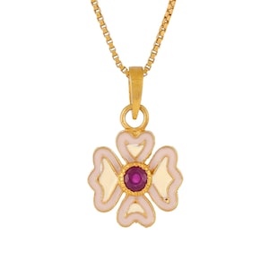 Ruby 14K Gold Vermeil Over Sterling Silver Art Deco Enameled Pendant