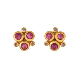 Ruby & Diamond  Vermeil 14K Gold Over Sterling Silver Stud Earring