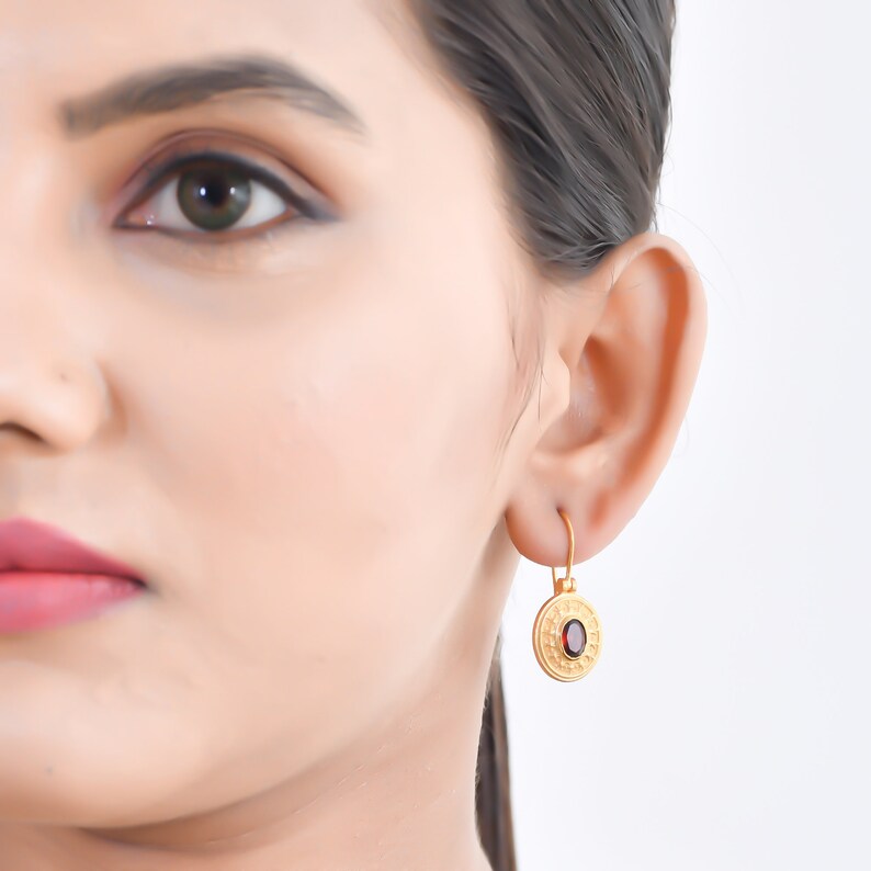 Garnet Vermeil 14K Gold Over Sterling Silver Earring