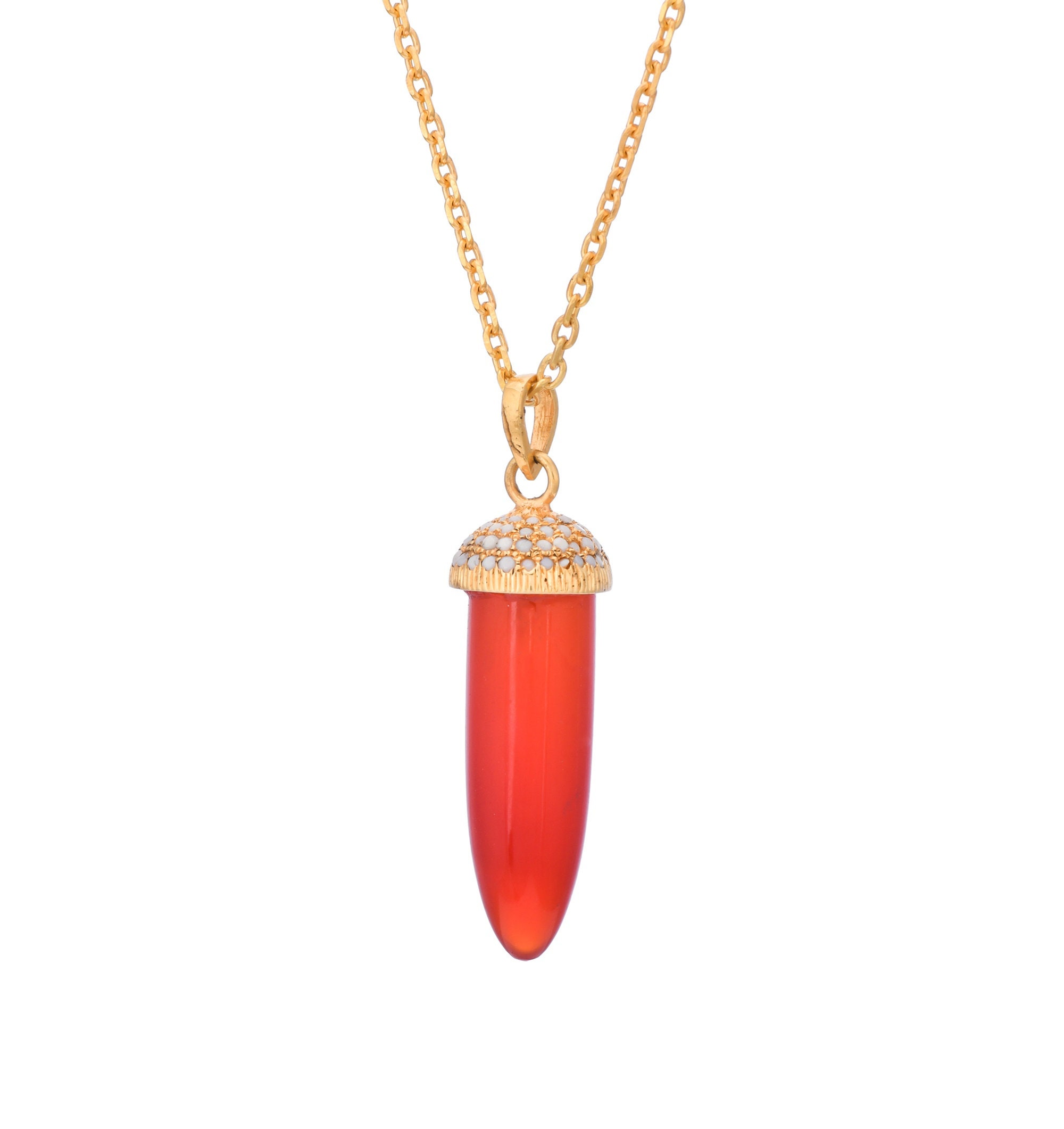 Orange Onyx & Pearl 14K Gold Vermeil Over Sterling Silver Pencil
