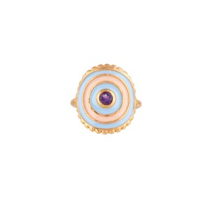Amethyst 14K Gold Vermeil Over Sterling Silver Art Deco Enameled Ring
