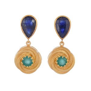 Smaragd und Blau Saphir 14K Gold Vermeil über Sterling Silber Ohrring