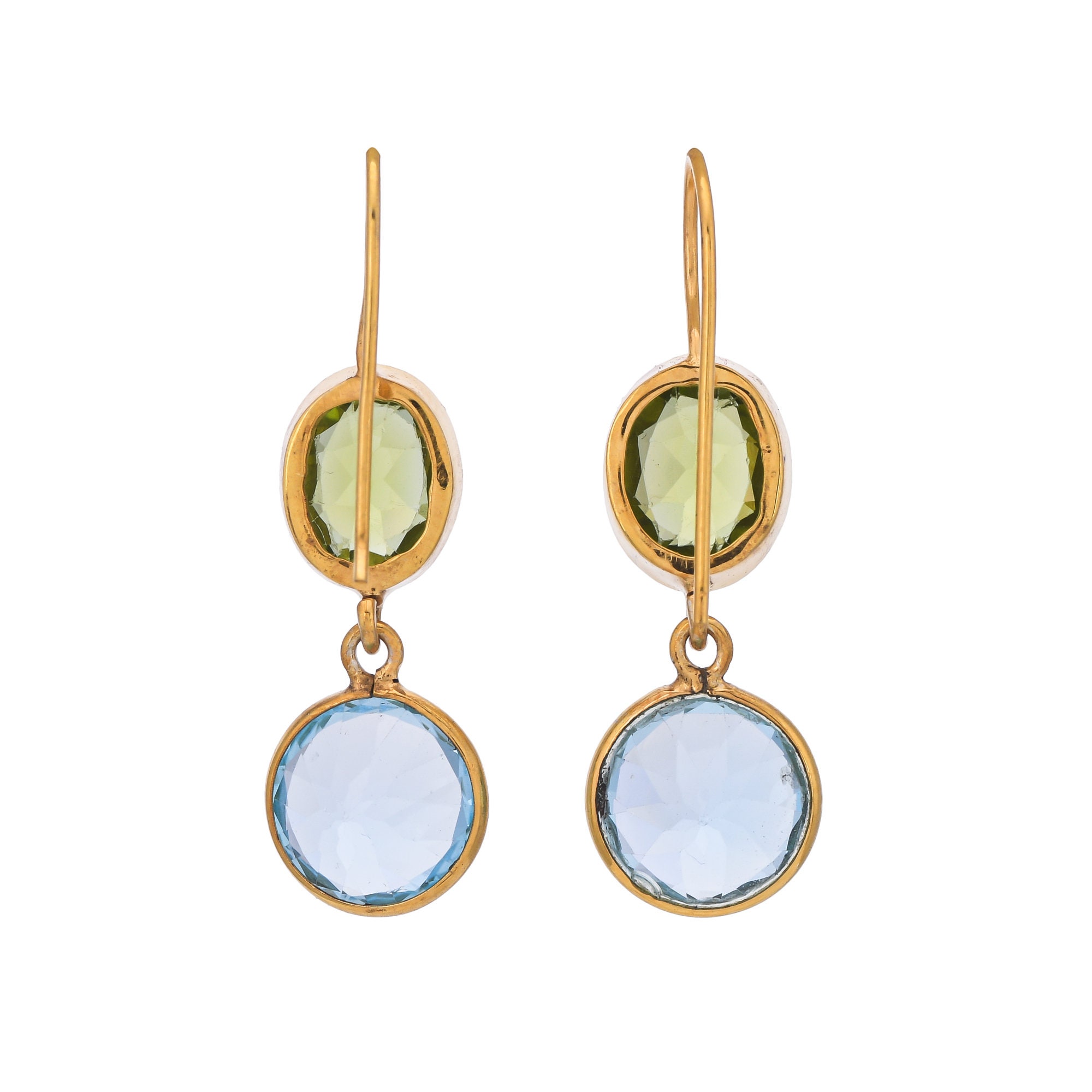 14K Oro Topazio Blu Ametista Orecchini a Lobo Pera Smeraldo Cut 3.66