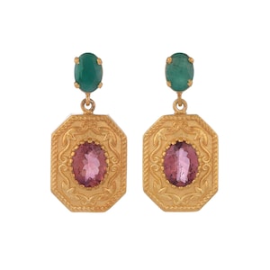 Emerald & Tourmaline Vermeil 14K Gold Over Sterling Silver Earring