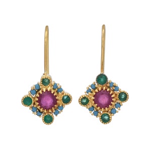 Emerald, Ruby  & Turquoise Vermeil 14K Gold Over Sterling Silver Earring