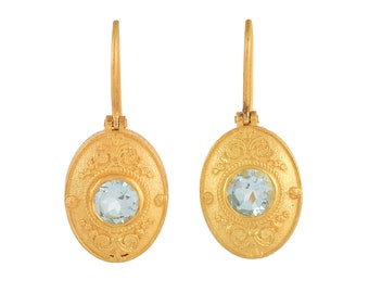 Pendientes Oro Con Zafiros Hidrotermales, Topacios Y Amatistas - Girbes Joyas