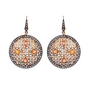 Diamond & Citrine 925 Oxidized Sterling Silver Filigree Earring