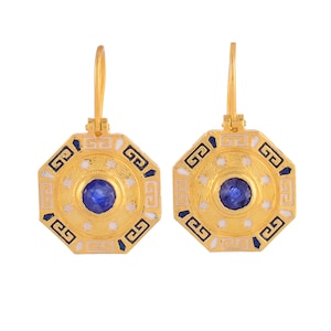 Blue Sapphire Vermeil 14K Gold Over Sterling Silver Enameled Earring