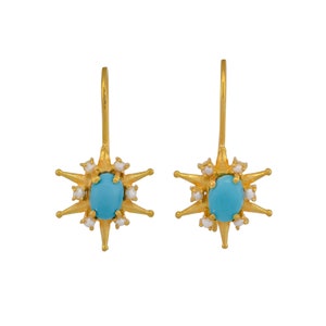 Türkis & Perle Vermeil 14K Gold über Sterling Silber Ohrring