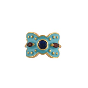 Garnet & Lapis 14K Gold Vermeil Over Sterling Silver Art Deco Enameled Ring