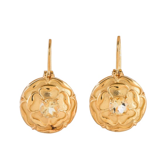 Boucles D'oreilles Pendantes Modernistes - Argent Massif 925 Et Or Vermeil - Citrine Naturelle - Occasion