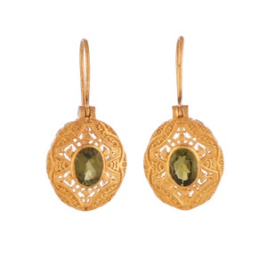 Green Tourmaline Vermeil 14K Gold Over Sterling Silver Earring