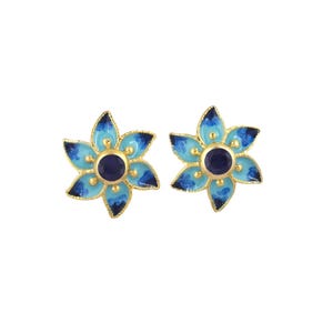Clous d&#39;oreilles en or vermeil 14 carats et saphirs bleus émaillés sur argent sterling