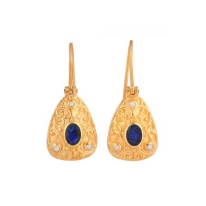 Blue Sapphire Vermeil 14K Gold Over Sterling Silver Earring