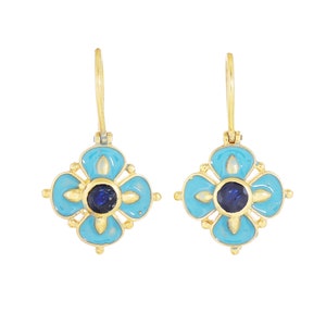 Blue Sapphire Vermeil 14K Gold Over Sterling Silver Enameled Earring