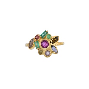 Ruby, Emerald, Sapphire, Tanzanite & Tourmaline Multi Stone 14K Gold Vermeil Over Sterling Silver Ring