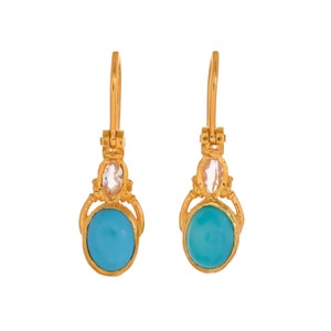 Ohrring aus 14-karätigem Gold und Sterlingsilber mit Türkis und Aquamarin-Vermeil