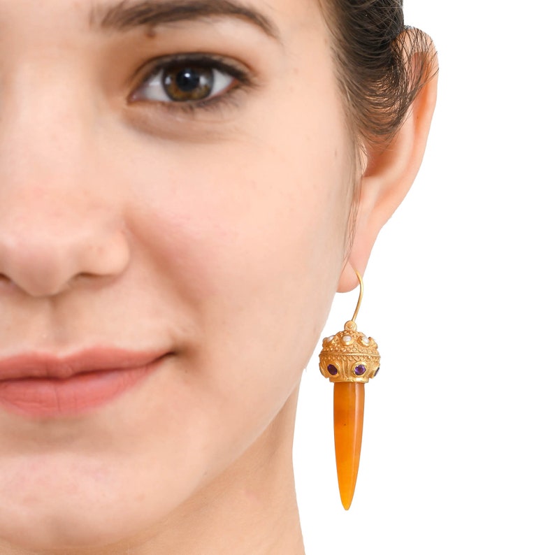 Amethyst,Pearl /& Onyx Vermeil 14K Gold Over Sterling Silver Earring