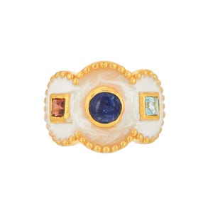 Blue Sapphire, Garnet & Blue Topaz 14K Gold Vermeil Over Sterling Silver Enameled Ring