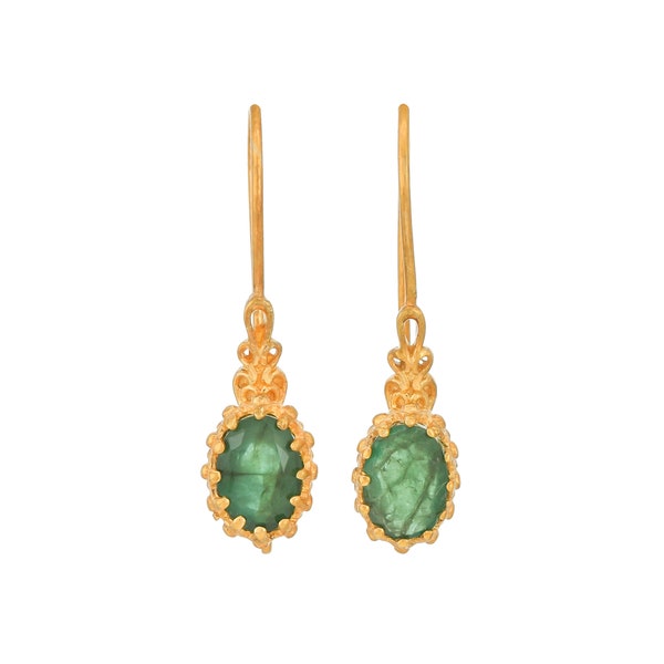 Emerald 14K Gold Vermeil Over Sterling Silver Earring